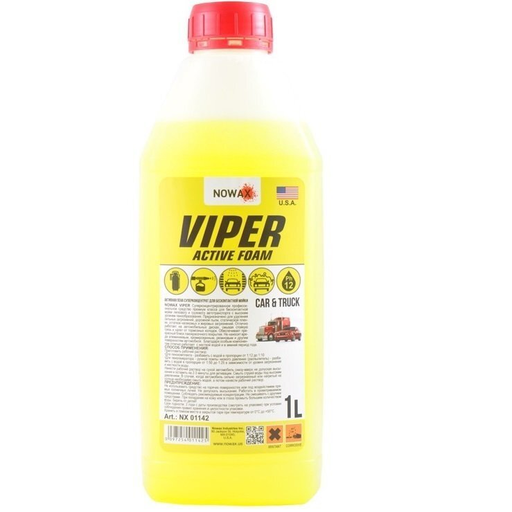 Пена активная Nowax суперконцентрат для бесконтактной мойки Viper Active Foam 1л. (NX01142) фото 