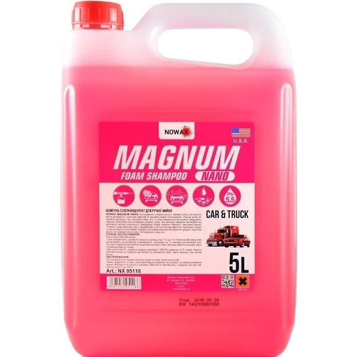 Автошампунь Nowax суперконцентрат для ручной мойки Magnum Nano Foam Shampoo 5л. 1:10 (NX05118) фото 1