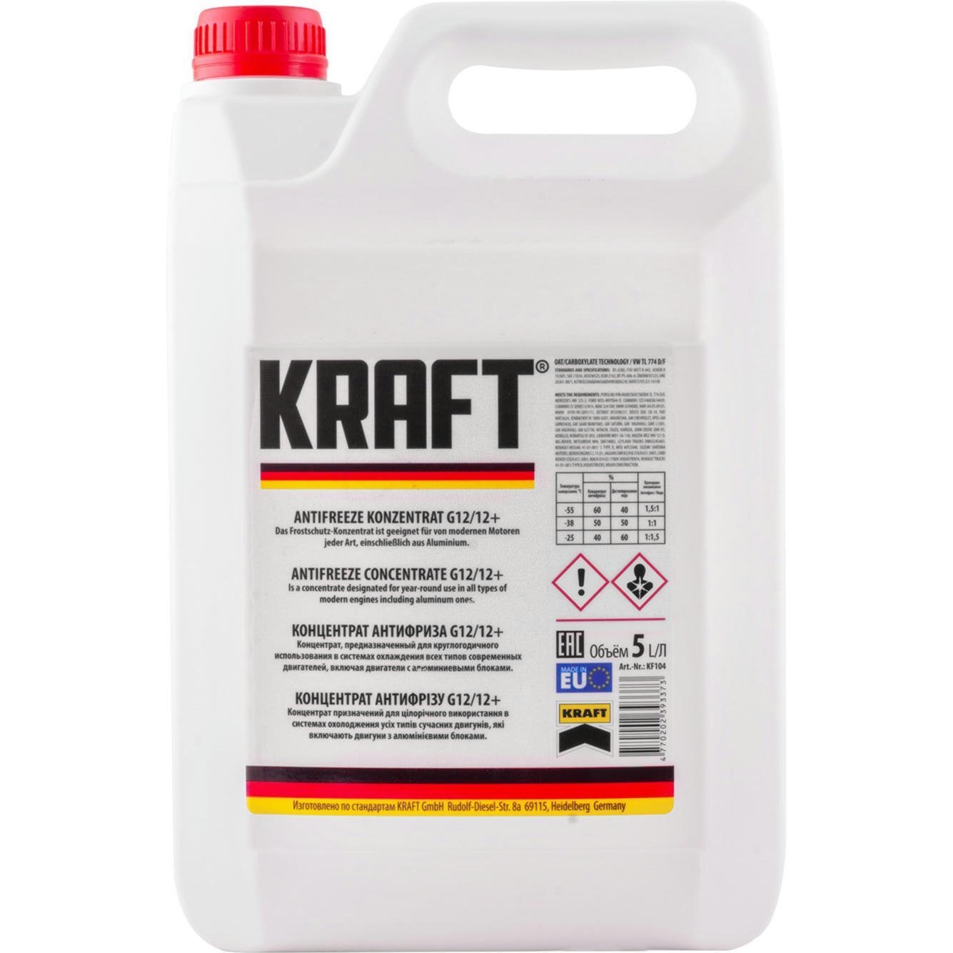 Антифриз Kraft Концентрат антифризу G12/G12+ (5л.) (червоний) (KF104)фото1