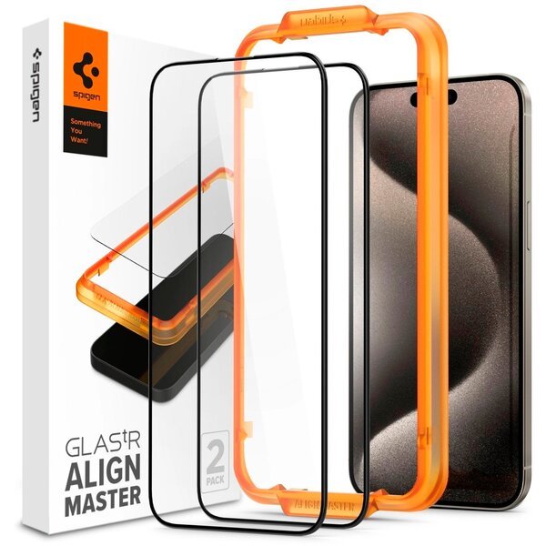 

Защитное стекло Spigen для Apple iPhone 15 Pro Max Glas.tR AlignMaster FC Black (2P) (AGL06875)