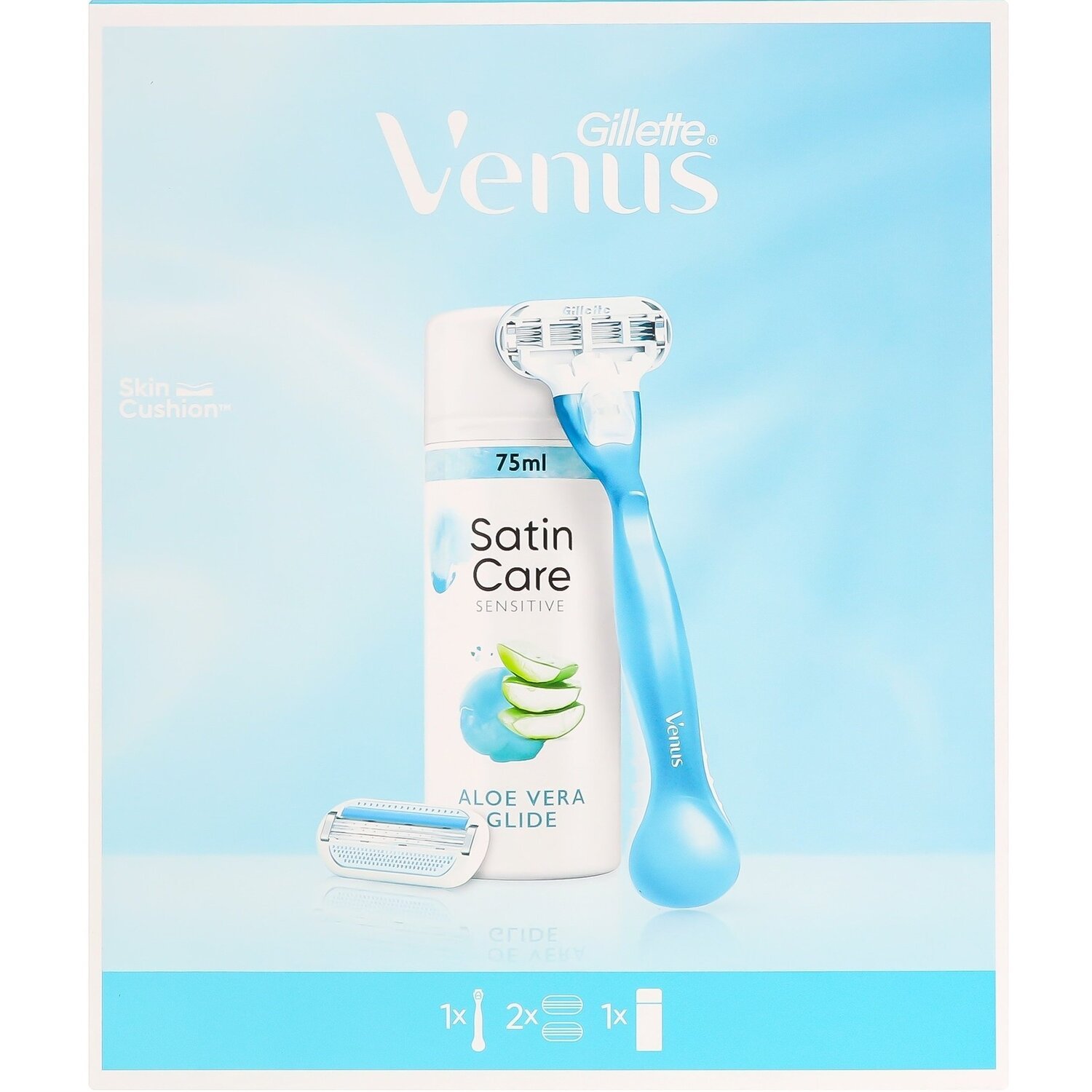 Подарунковий набір Бритва Gillette Venus Smooth з 2 змінними картирджами + Гель для гоління Gillette Satin Care 75млфото