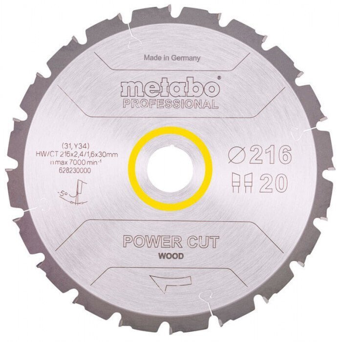 Пильный диск Metabo Power Cut Wood Professional, 216х2.4х30мм, 1.8мм, 20 зубцов фото 