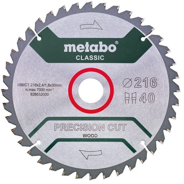 

Пильный диск Metabo PRECISION CUT WOOD - CLASSIC, 216х2.4х30мм, 1.8мм, 40 зубцов