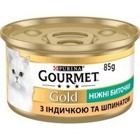 Упаковка влажного корма для кошек Gourmet Gold Нежные биточки с индейкой и шпинатом 12 шт по 85г.