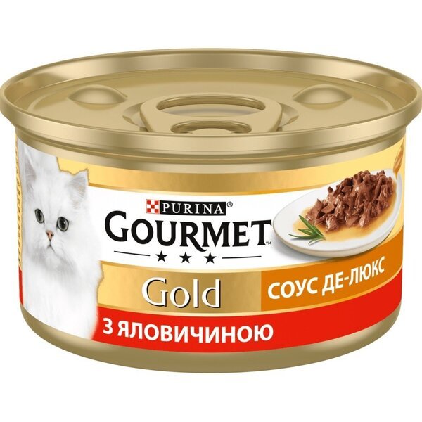 Упаковка влажного корма для кошек Gourmet Gold Соус Де-Люкс с говядиной 12 шт по 85г.