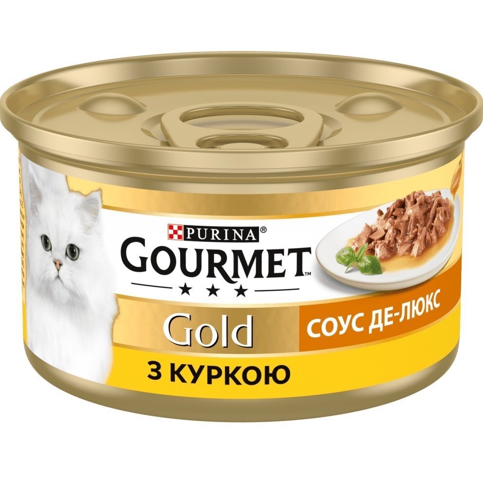 Упаковка вологого корму для кішок Gourmet Gold Соус Де-Люкс із куркою 12 шт по 85г.фото