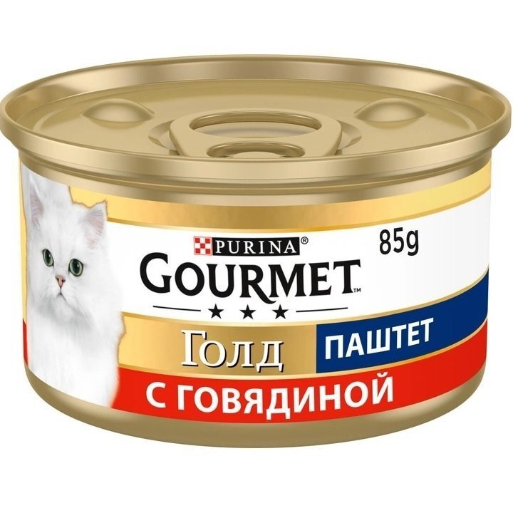 Упаковка влажного корма для кошек Gourmet Gold Паштет с говядиной 24 шт по 85г. фото 