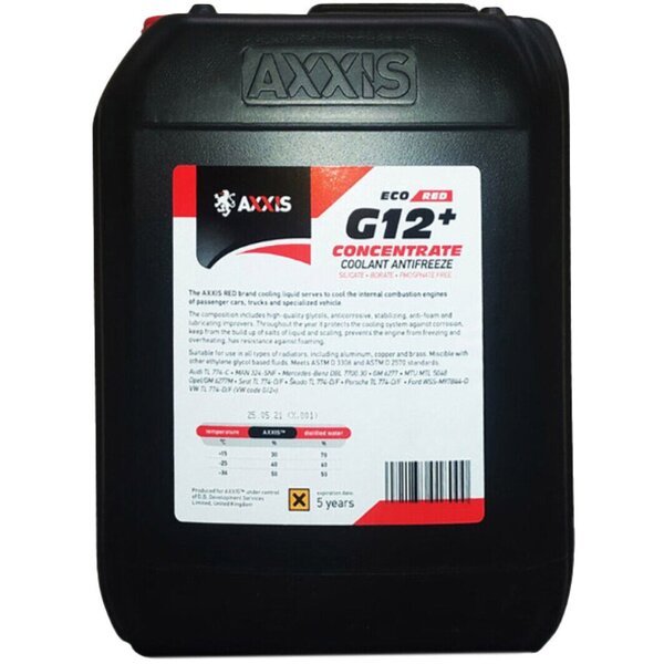 

Антифриз Axxis концентрат Eco -80°C Red G12+ 20л/21,4кг (48021231232) (AX-P999-G12R ECO 20)