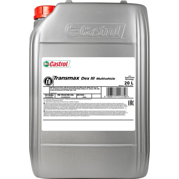 

Масло трансмиссионное Castrol Transmax Dex III Multivehicle ATF3, 20л (5537562009) (15D66F)