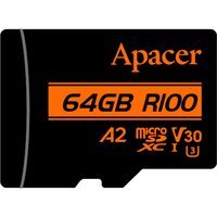 Карта памяти Apacer microSD 64GB UHS-I U3 A2 R100/W80MB/s + SD-адаптер (AP64GMCSX10U8-R)