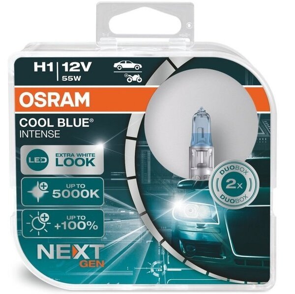 Лампа Osram галогеновая 12V H1 55W P14.5S Cool Blue Intense Next Gen +100% Up To 5000K Box (2шт) (OS_64150_CBN-HCB)