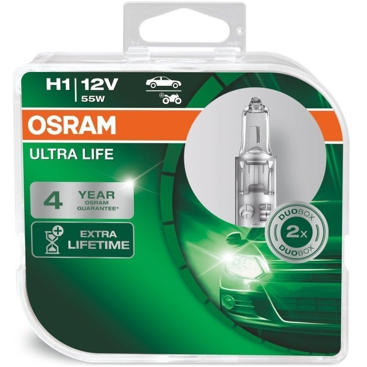 Лампа Osram галогеновая 12V H1 55W P14.5S Ultra Life, Duobox (2шт) (OS_64150_ULT-HCB) фото 