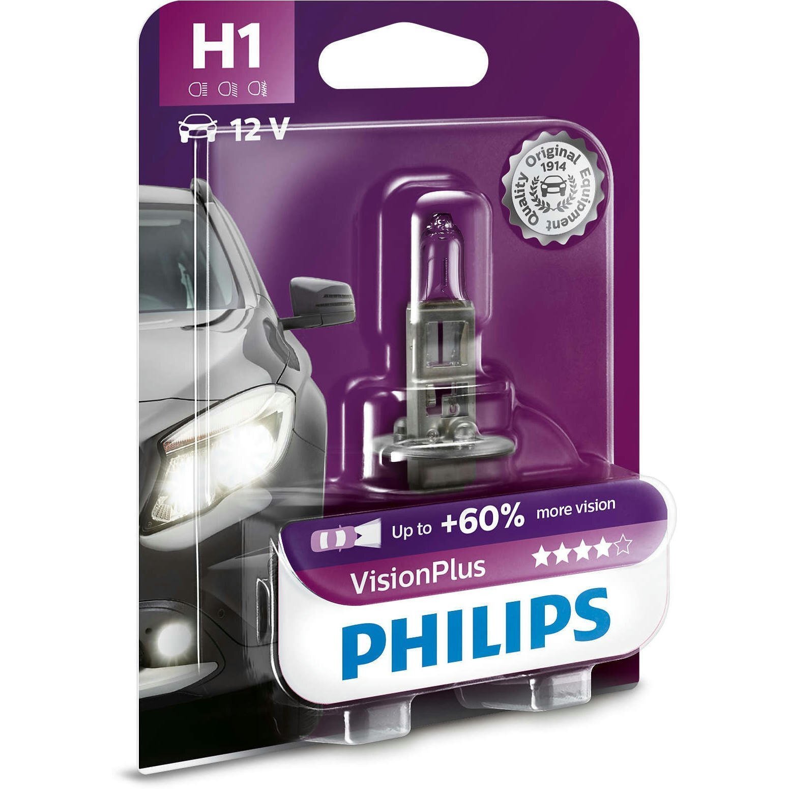Лампа Philips галогеновая 12V H1 55W P14.5S Visionplus, +60% (PS_12258_VP_B1) фото 1