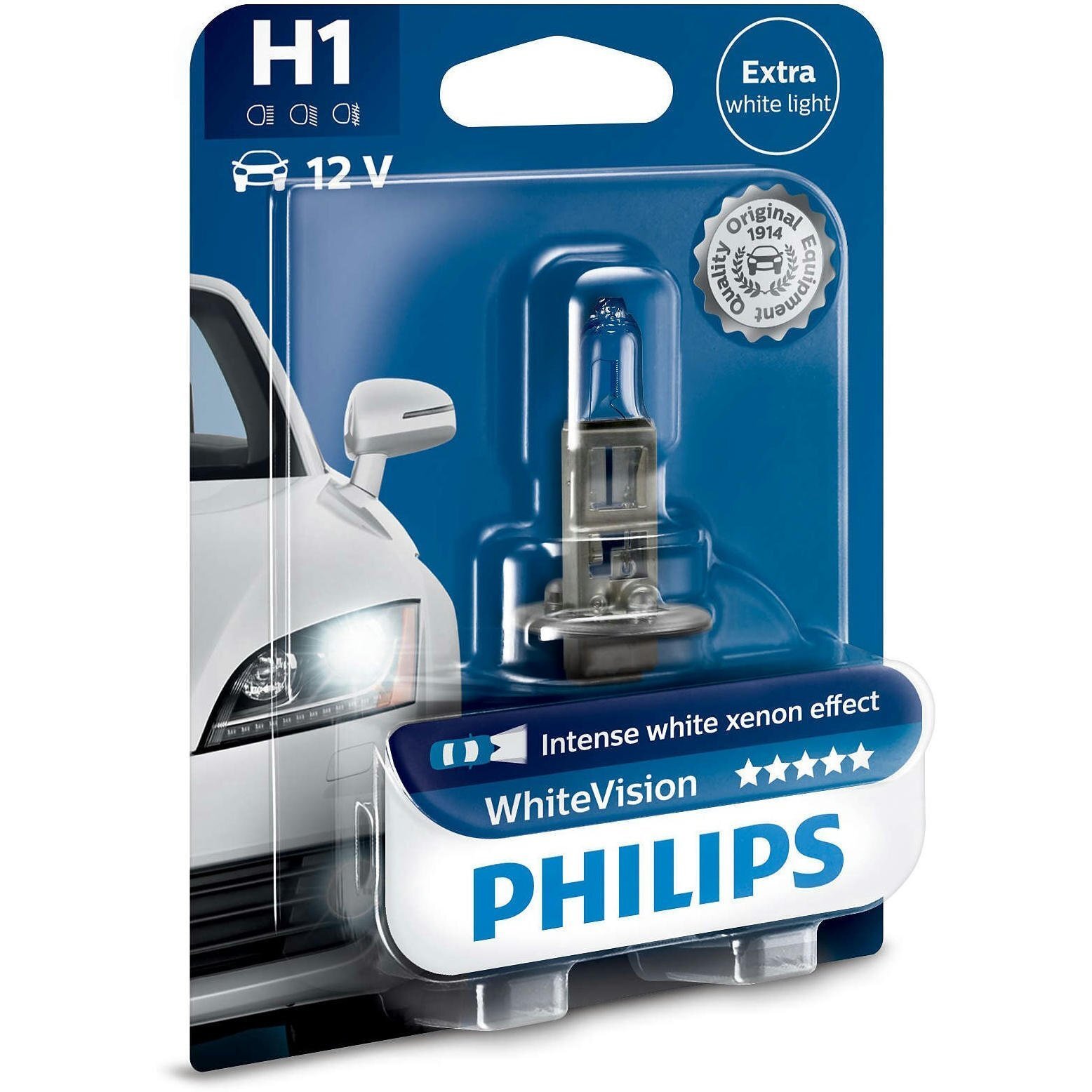 Лампа Philips галогенова 12V H1 55W P14.5S White Vision, 4300K (PS_12258_WHV_B1)фото1