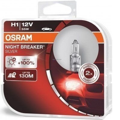 Лампа Osram галогеновая 12V H1 55W P14.5S Night Breaker Silver +100%, Duobox (2шт) (OS_64150_NBS-HCB) фото 