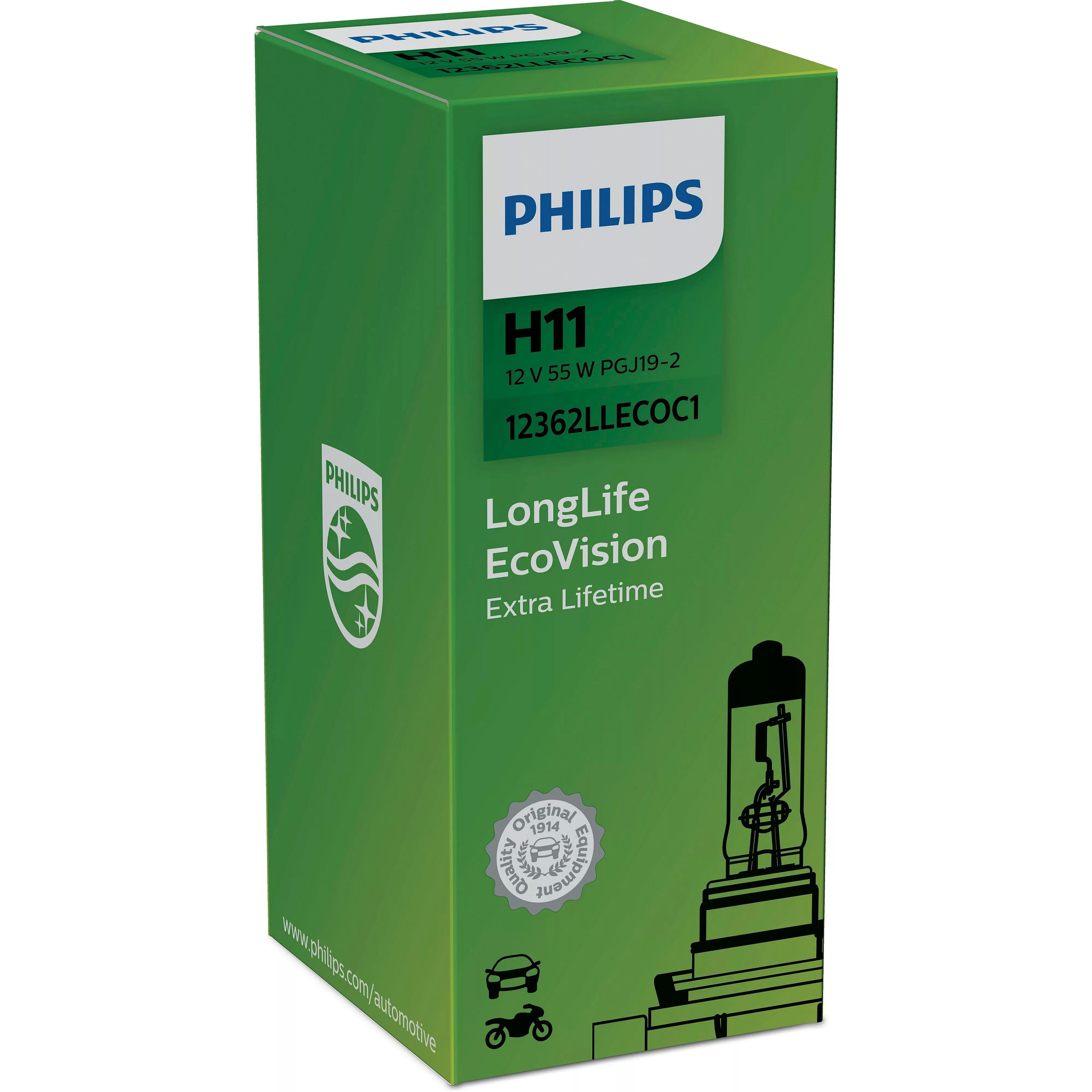 Лампа Philips галогеновая 12V H11 55W Pgj19-2 Longlife Ecovision (PS_12362_LLECO_C1) фото 1
