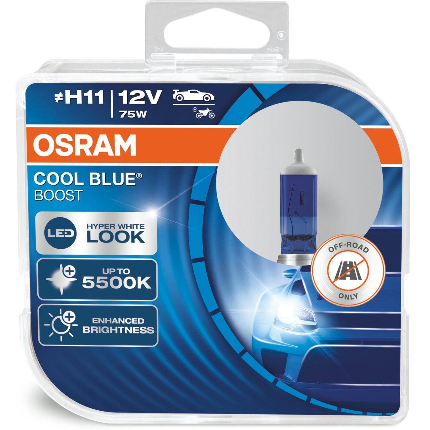 Лампа Osram галогеновая 12V H11 75W Pgj19-2 Cool Blue Boost +50%, Duobox (2шт) (OS_62211_CBB-HCB) фото 