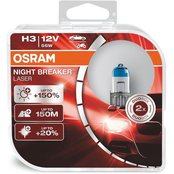 

Лампа Osram галогеновая 12V H3 55W Pk22S Night Breaker Laser Next Generation +150%, Duobox (2шт) (OS_64151_NL-HCB)