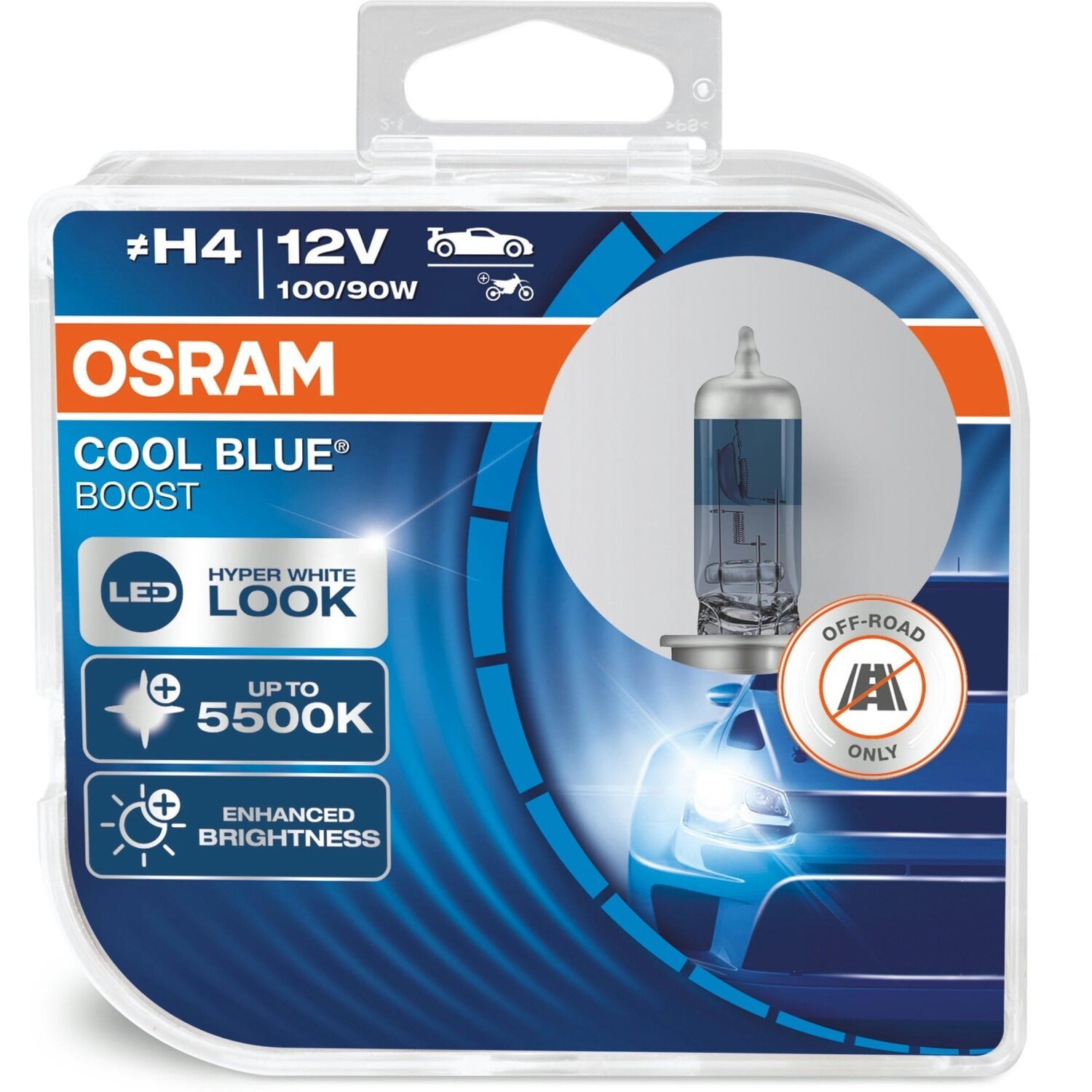 Лампа Osram галогенова 12V H4 100/90W P43 Cool Blue Boost, Duobox (2шт) (OS_62193_CBB-HCB)фото