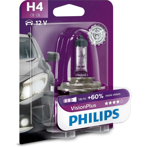 Акція на Лампа Philips галогеновая 12V H4 60/55W P43T-38 Visionplus +60% (PS_12342_VP_B1) від MOYO