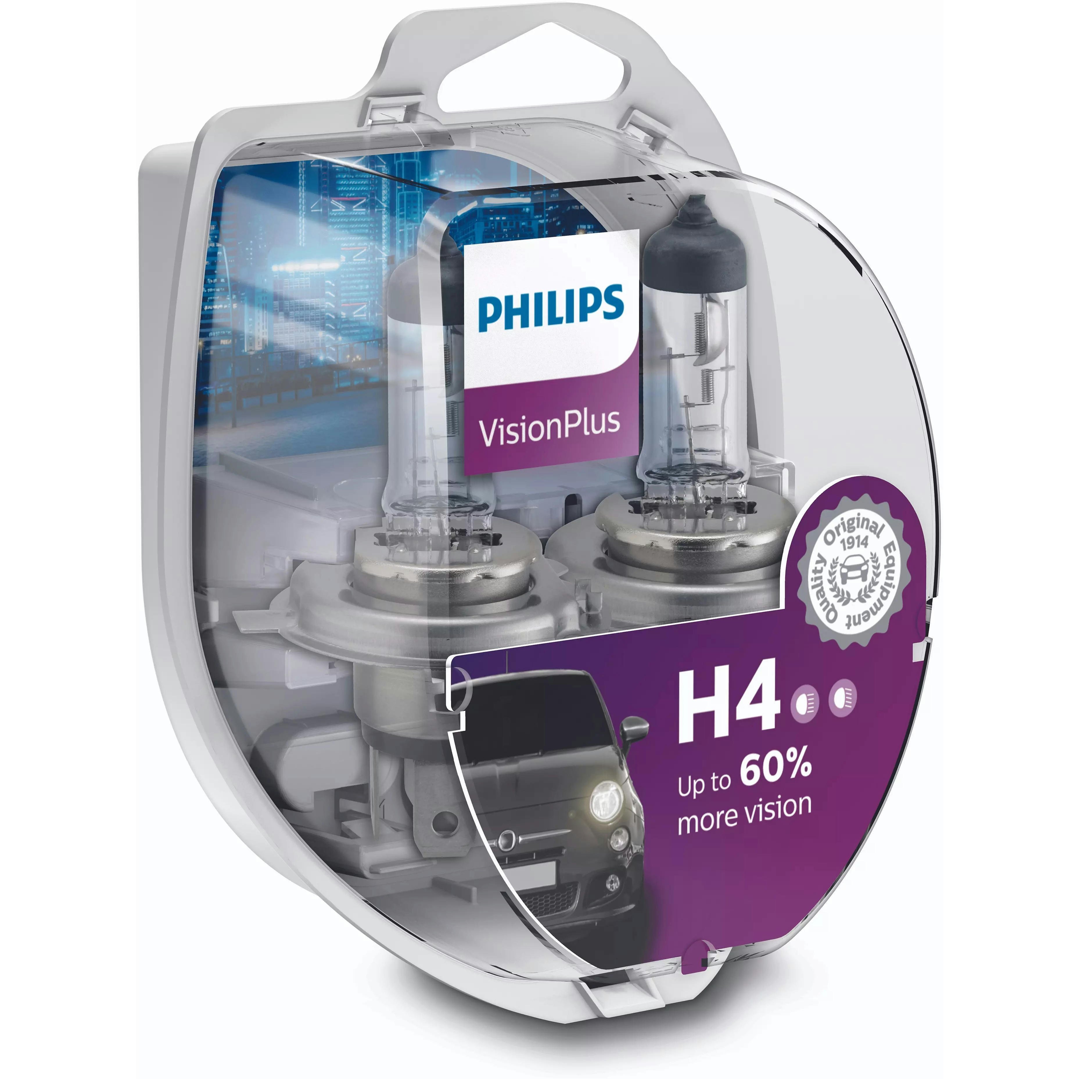 Лампа Philips галогеновая 12V H4 60/55W P43T-38 Visionplus +60% (2шт) (PS_12342_VP_S2) фото 1