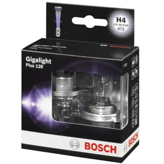 Лампа Bosch галогенова 12V H4 P43T Gigalight Plus 120 (2шт) (BO_1987301106)фото