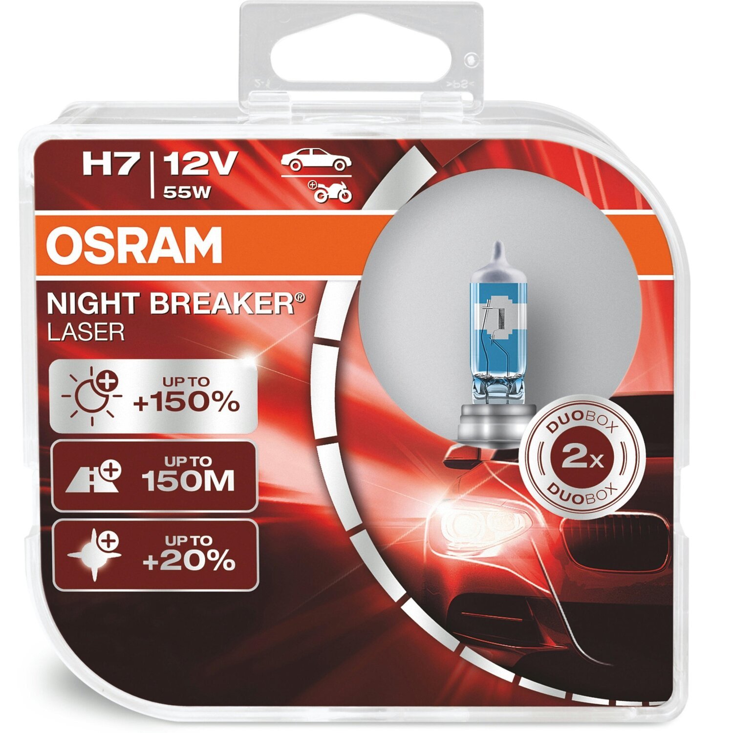 Лампа Osram галогеновая 12V H7 55W Px26d Night Breaker Laser Next Generation +150%, Duobox (2шт) (OS_64210_NL-HCB) фото 