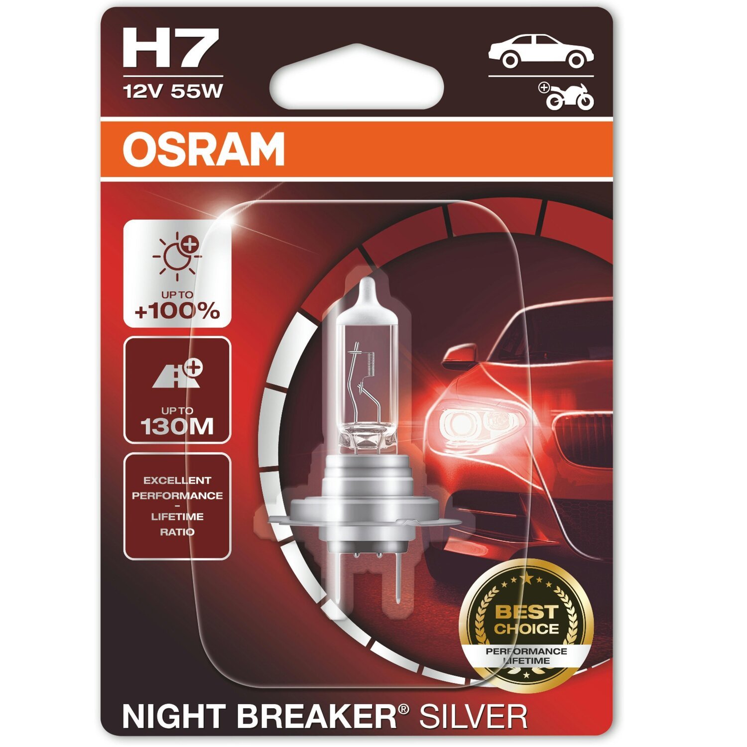 Лампа Osram галогеновая 12V H7 55W Px26d Night Breaker Silver +100% (OS_64210_NBS-01B) фото 