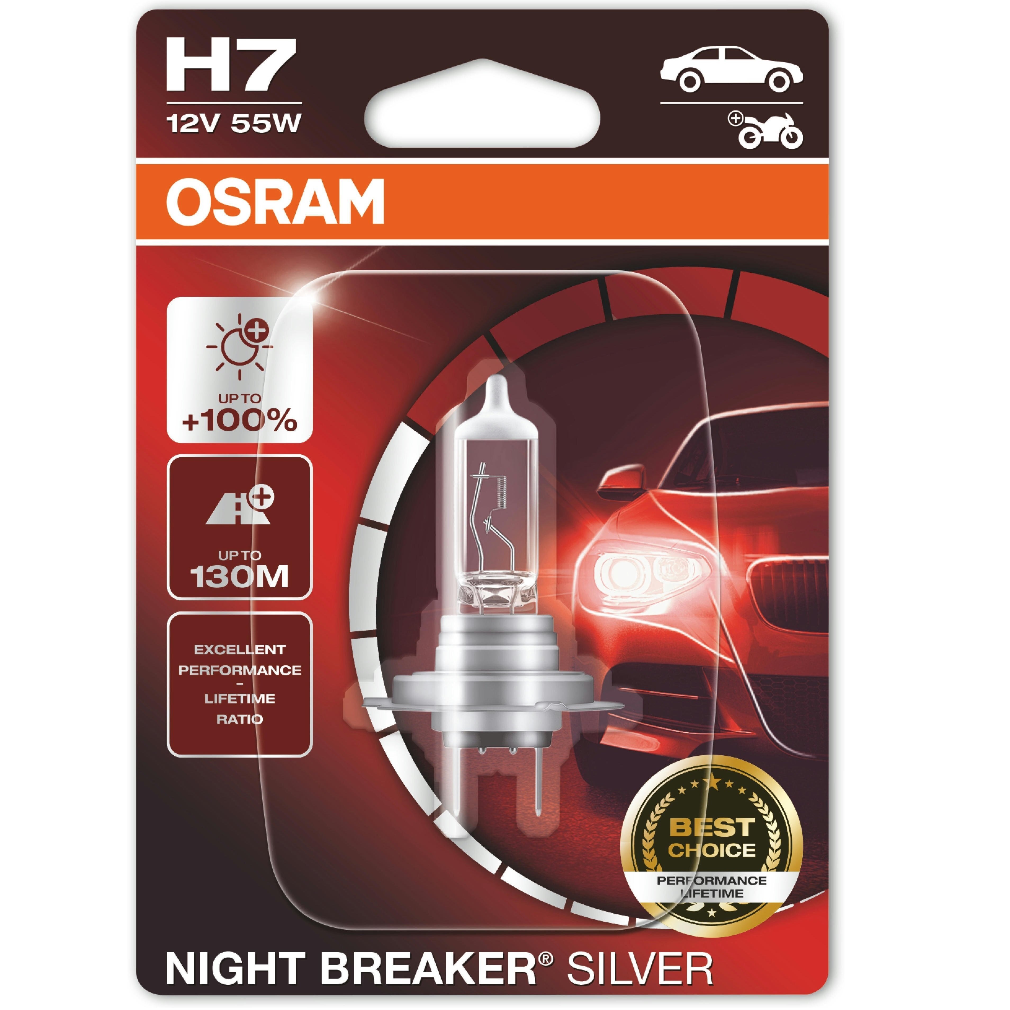 Лампа Osram галогеновая 12V H7 55W Px26d Night Breaker Silver +100% (OS_64210_NBS-01B) фото 1