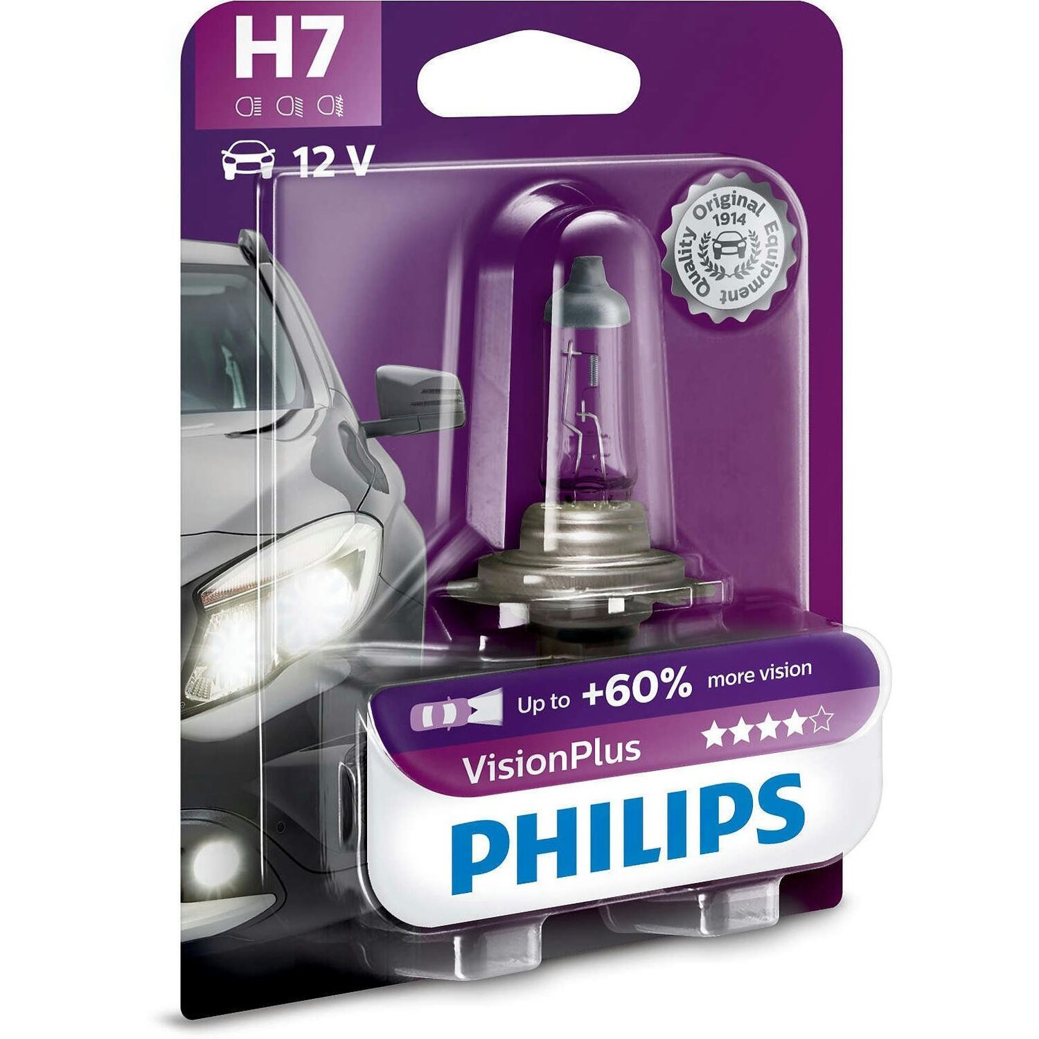 Лампа Philips галогеновая 12V H7 55W Px26D Visionplus +60% (PS_12972_VP_B1) фото 