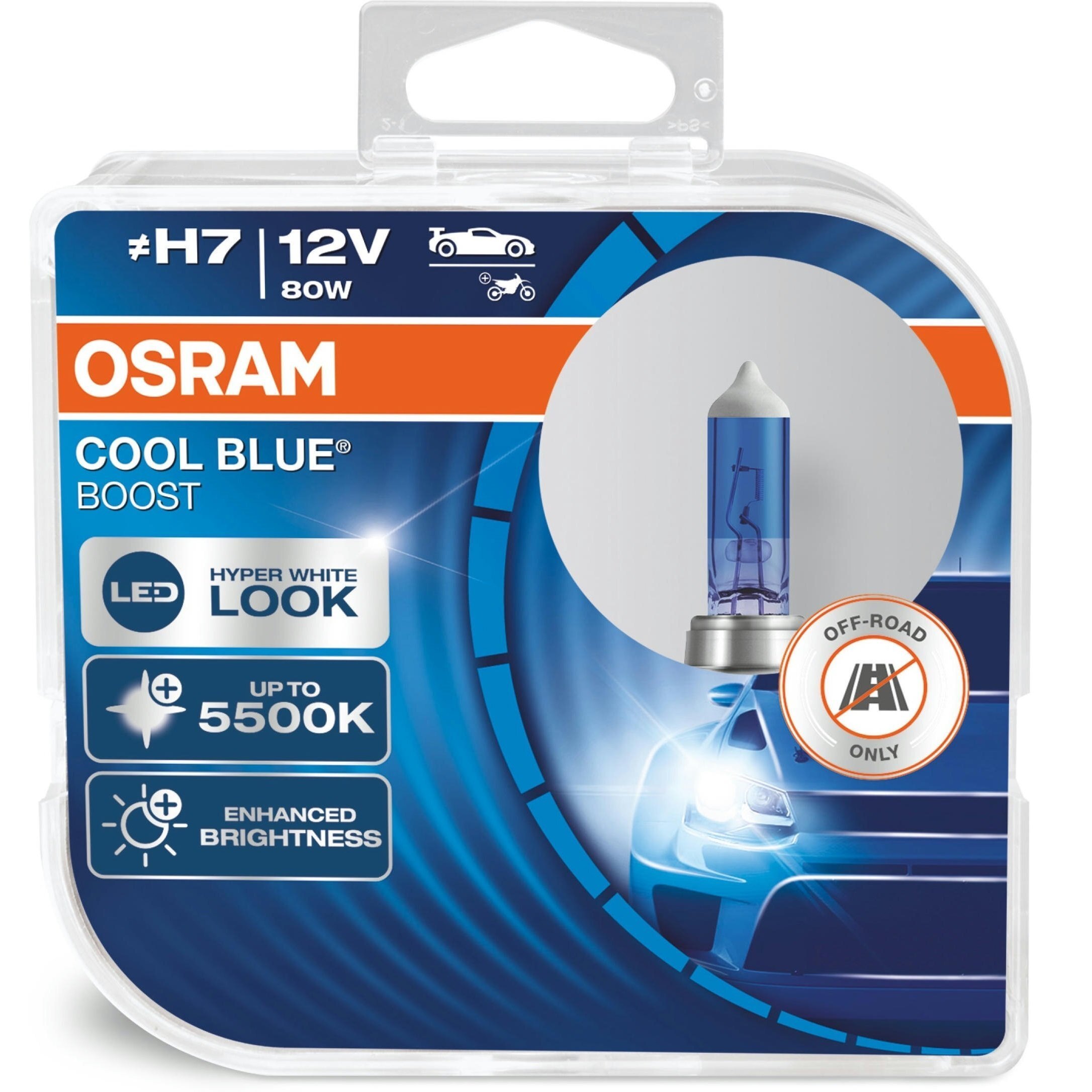 Лампа Osram галогенова 12V H7 80W PX26d Cool Blue Boost, Duobox (2шт) (OS_62210_CBB-HCB)фото1