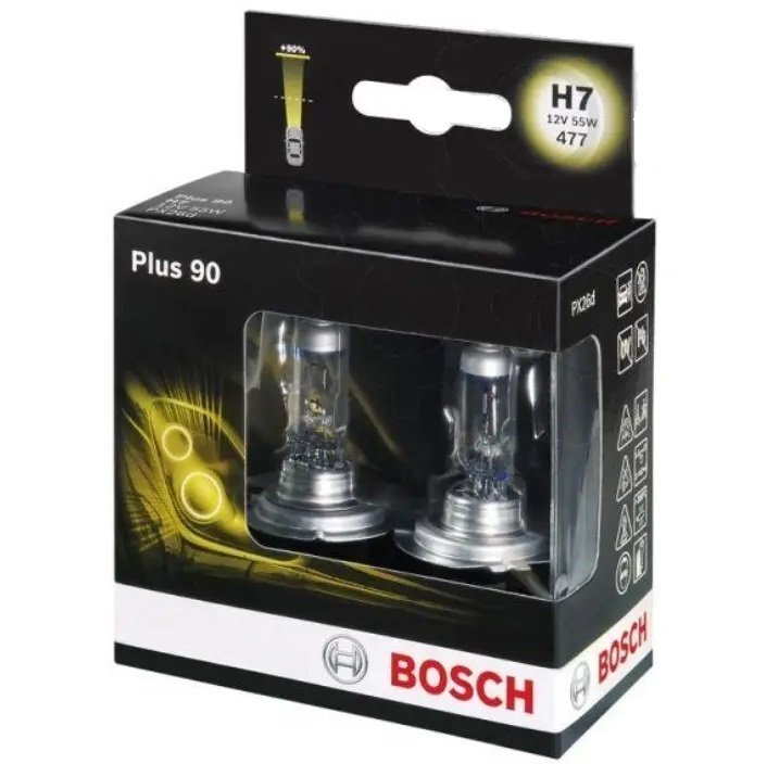 Лампа Bosch галогенова 12V H7 Px26D Plus 90 (2шт) (BO_1987301075)фото1