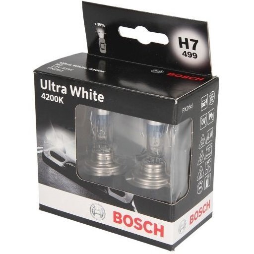 Лампа Bosch галогенова 12V H7 Px26D Ultra White 4200K (2шт) (BO_1987301182)фото
