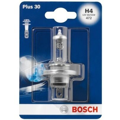 Лампа Bosch галогеновая 12V H4 60/55W P43T Plus 30 Ваз 2101, 2103, 2107, 2108, 2113 (BO_1987301002) фото 