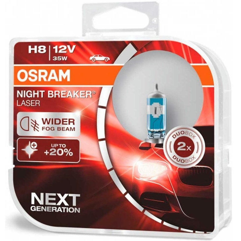 Лампа Osram галогенова 12V H8 35W Pgj19-1 Night Breaker Laser Next Generation +150%, Duobox (2шт) (OS_64212_NL-HCB)фото