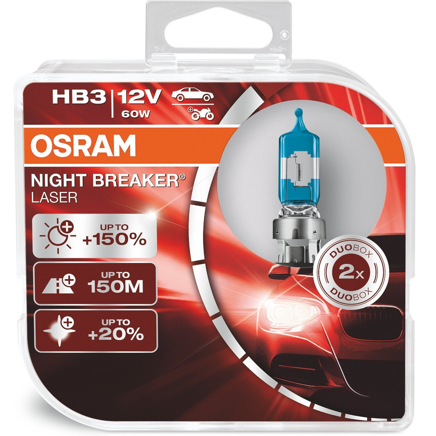 Лампа Osram галогеновая 12V Hb3 60W P20D Night Breaker Laser Next Generation 150%, Duobox (2шт) (OS_9005_NL-HCB) фото 