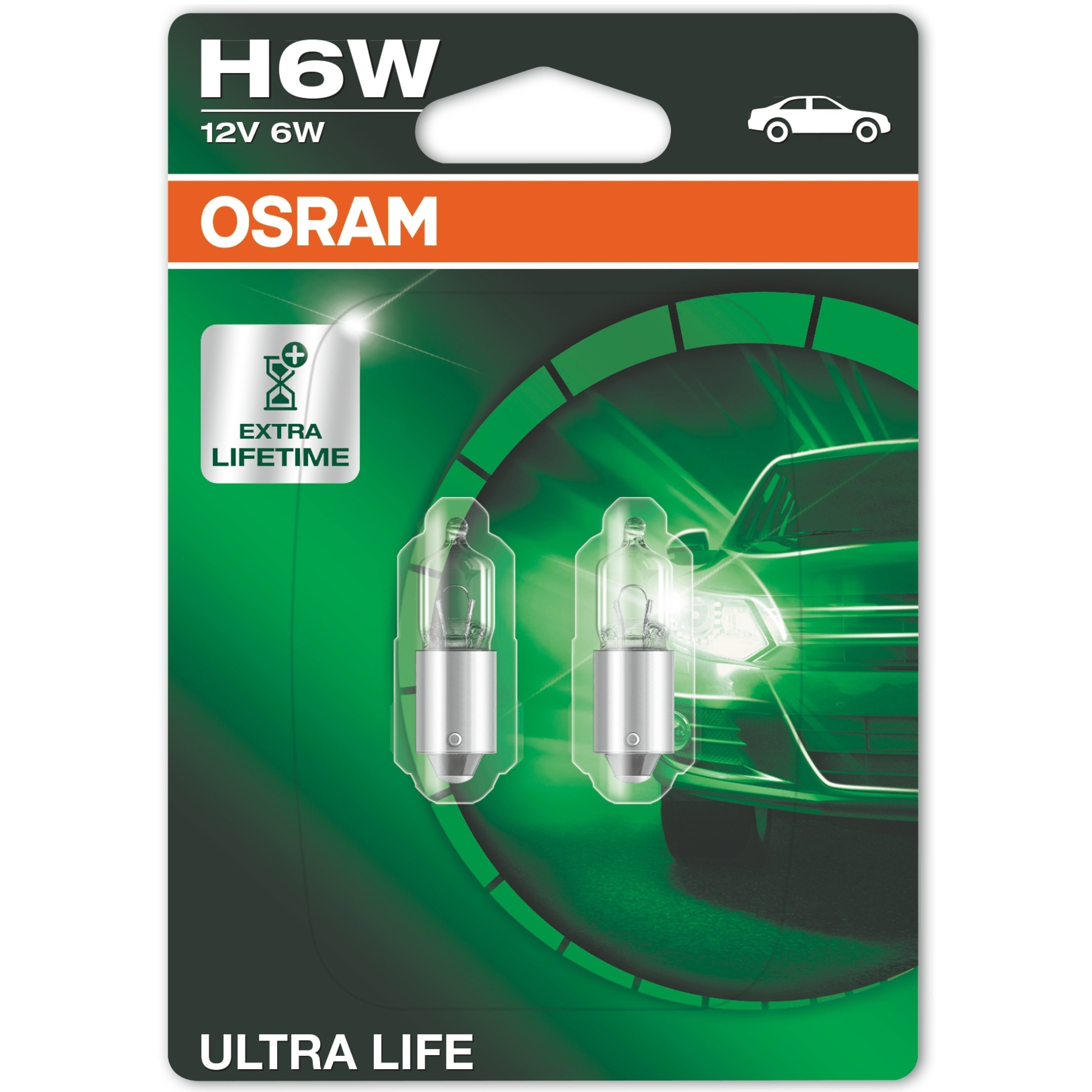 Лампа Osram розжарювання 12V H6W 6W Bax9S Ultra Life (2шт) (OS_64132_ULT-02B)фото1