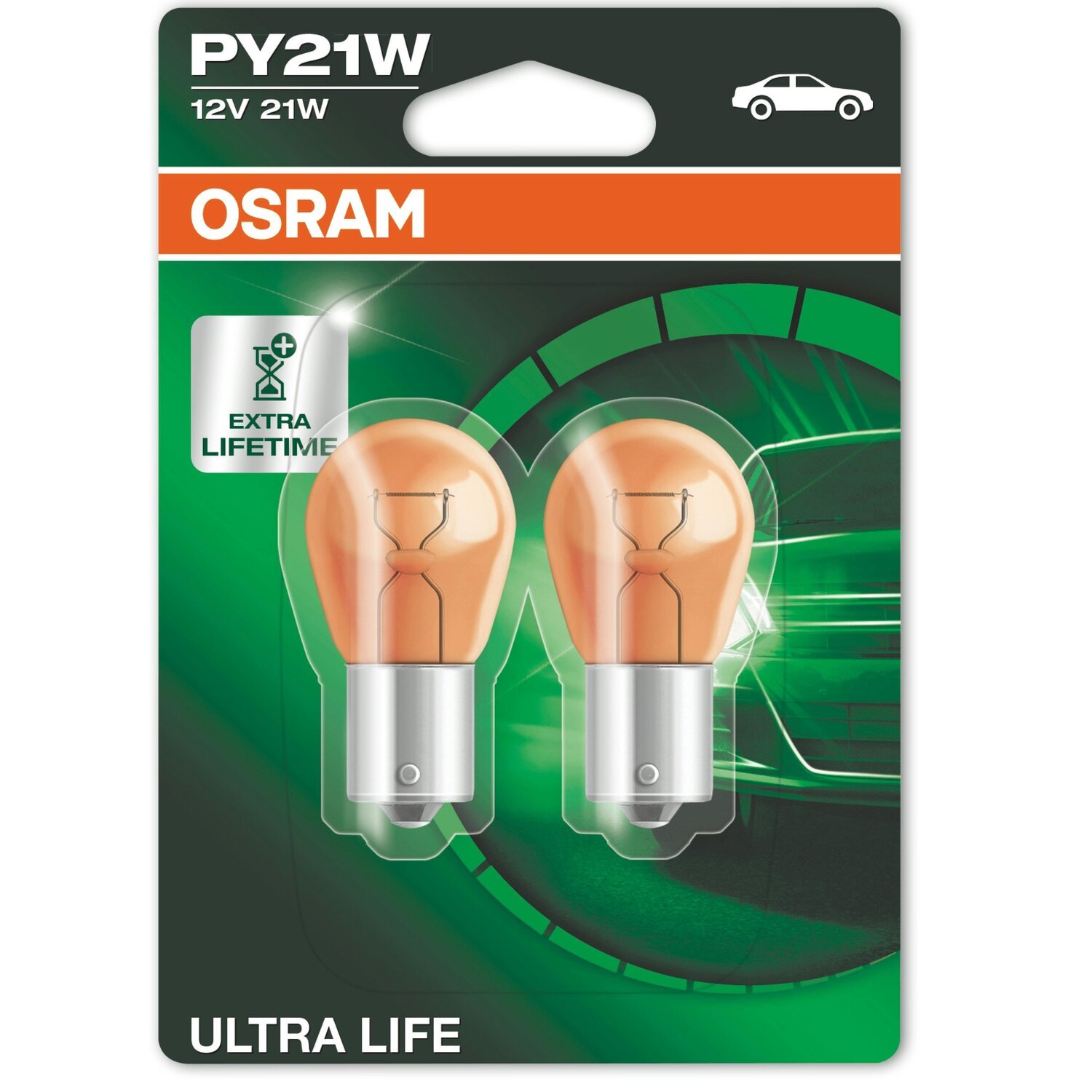 Лампа Osram накаливания 12V Py21W 21W Bau15S Ultra Life (2шт) (OS_7507_ULT-02B) фото 