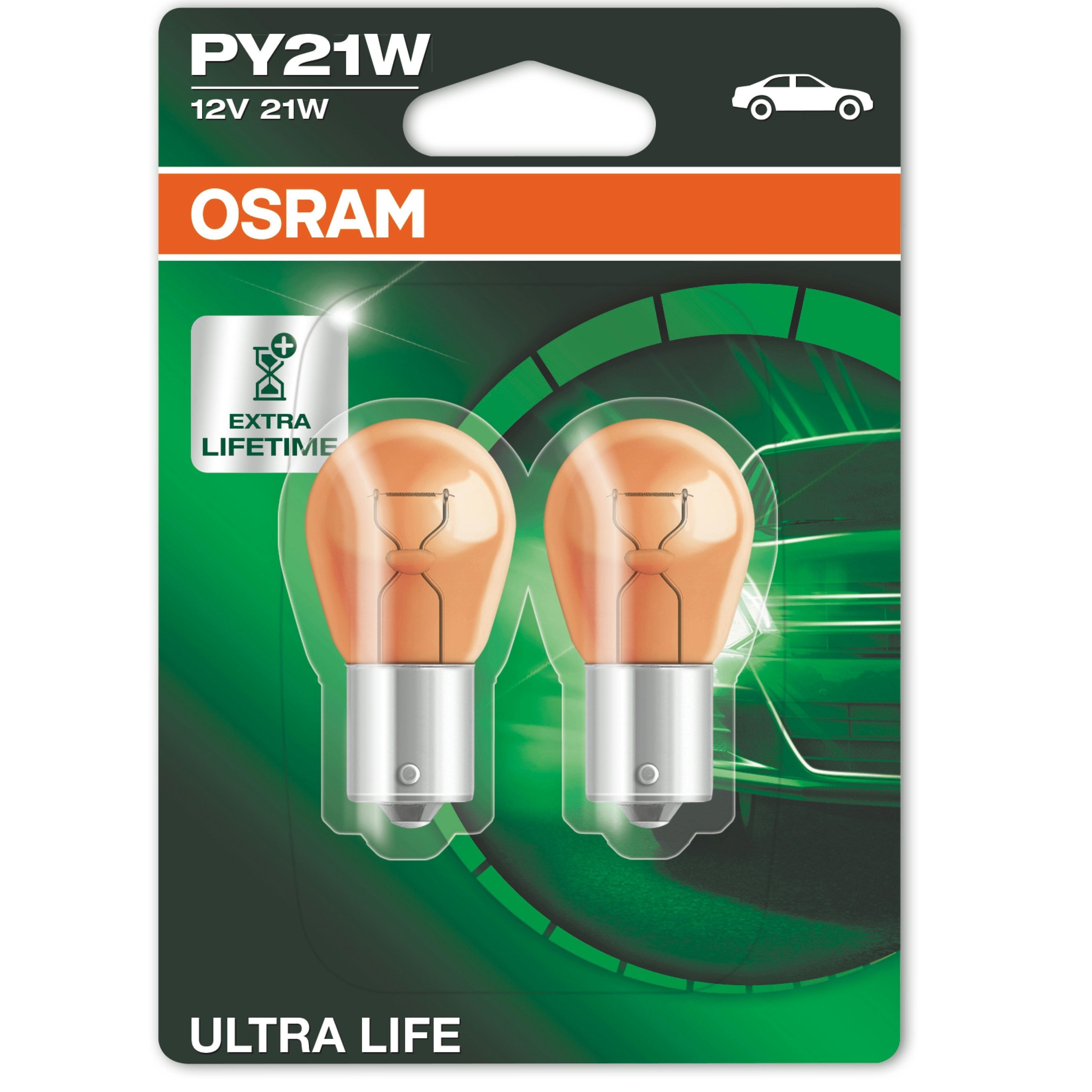 Лампа Osram накаливания 12V Py21W 21W Bau15S Ultra Life (2шт) (OS_7507_ULT-02B) фото 1
