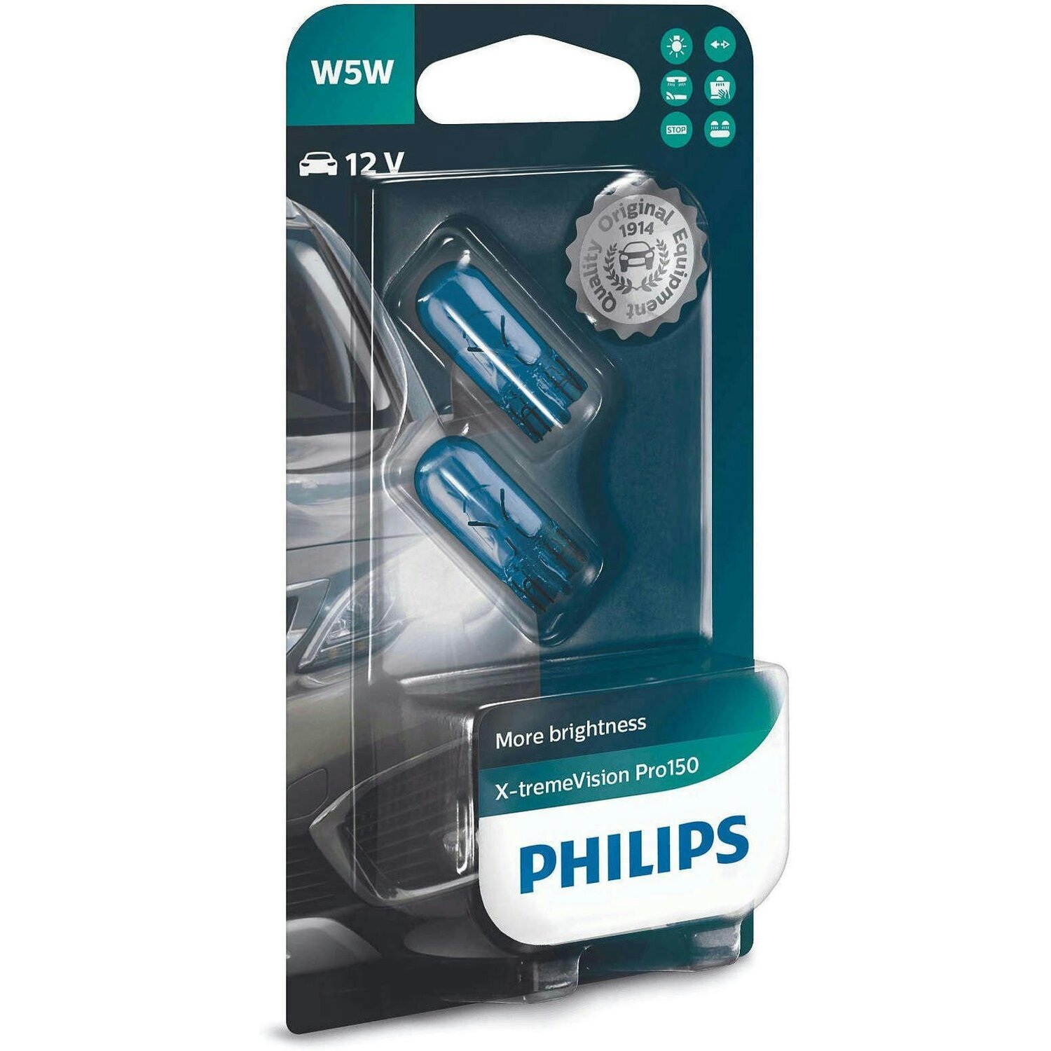 Лампа Philips розжарювання 12V W5W 5W W2,1x9.5D X-Treme Vision Pro150 (2шт) (PS_12961_XVP_B2)фото