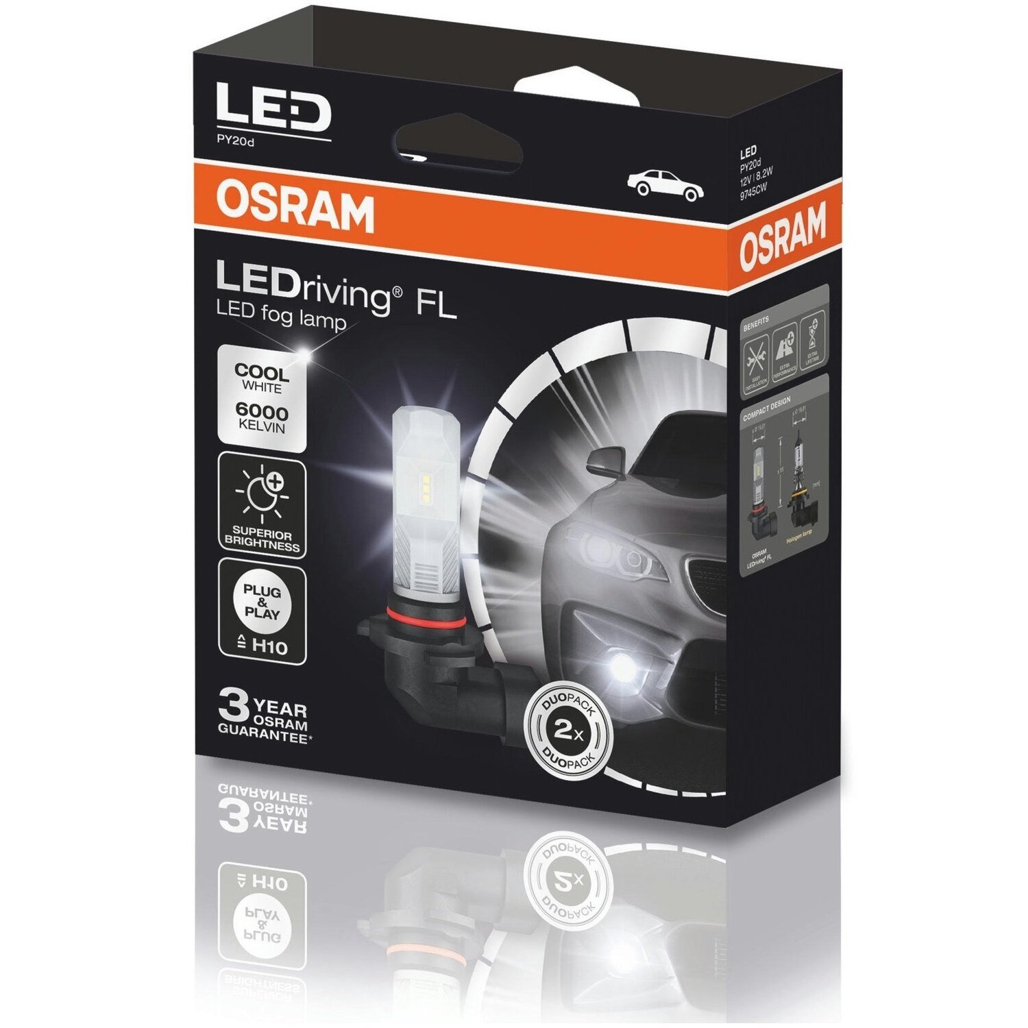 Лампа Osram світлодіодна 12V H10 8,2W Py20D Led Ledriving Fl (2шт) (OS_9745_CW)фото