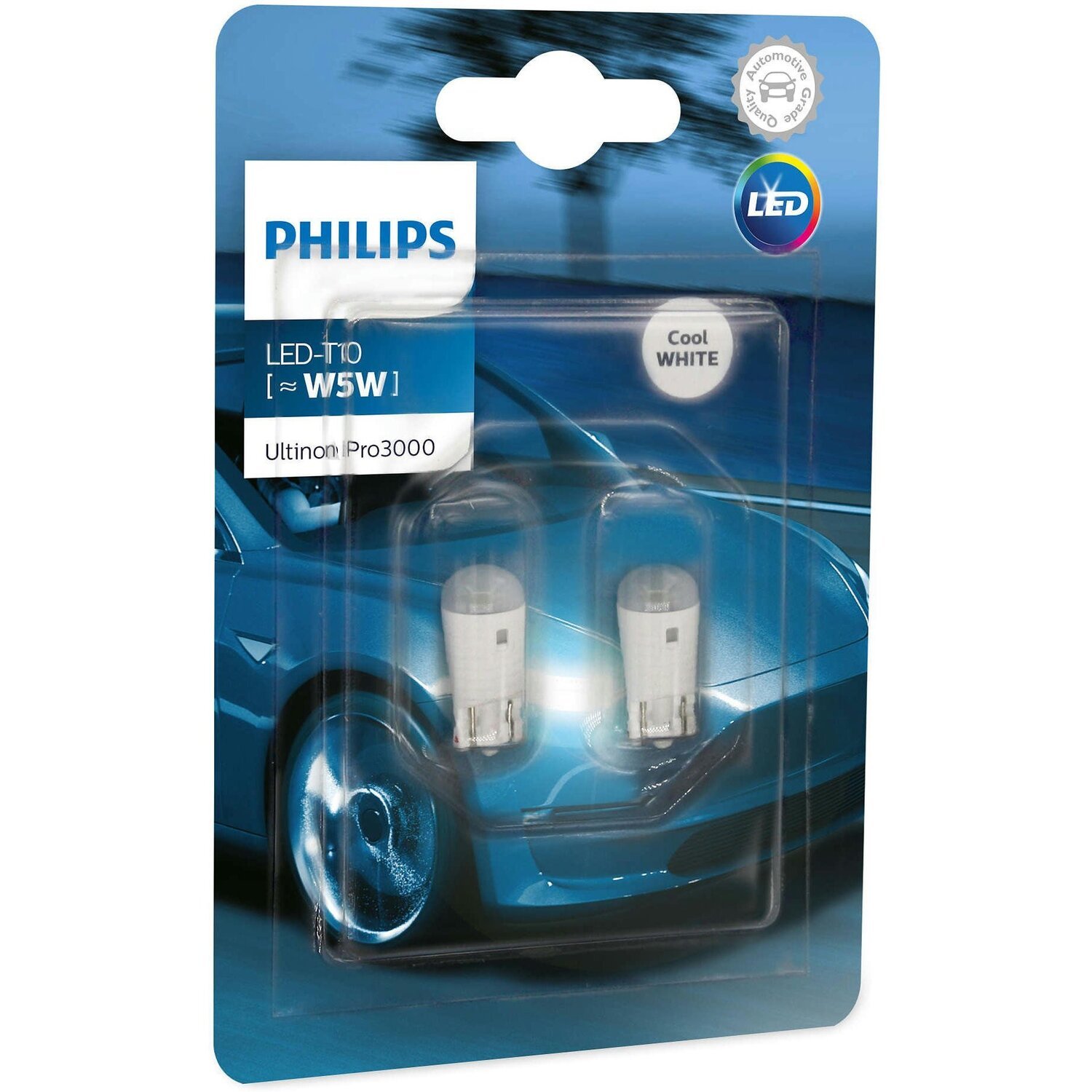 Лампа Philips світлодіодна 12V T10 Led 0,6W W5W W2,1x9.5D Ultinon Pro3000 6000K (2шт) (PS_11961_U30CW_B2)фото