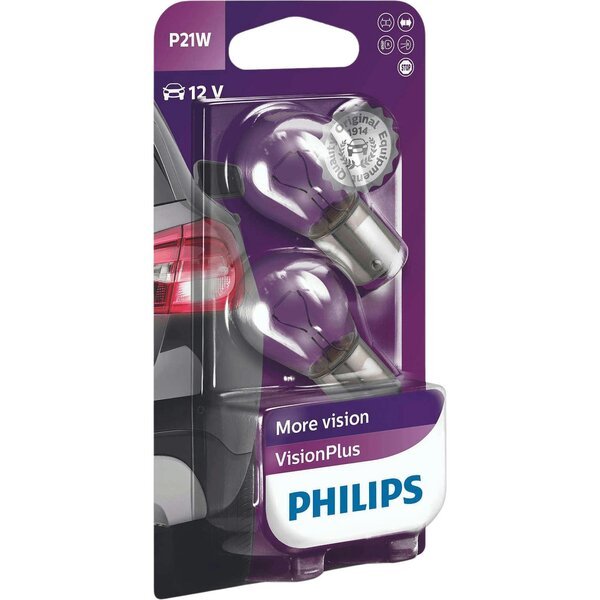 Акція на Лампа Philips накаливания 12V P21W 21W Ba15S Visionplus +50% (2шт) (PS_12498_VP_B2) від MOYO