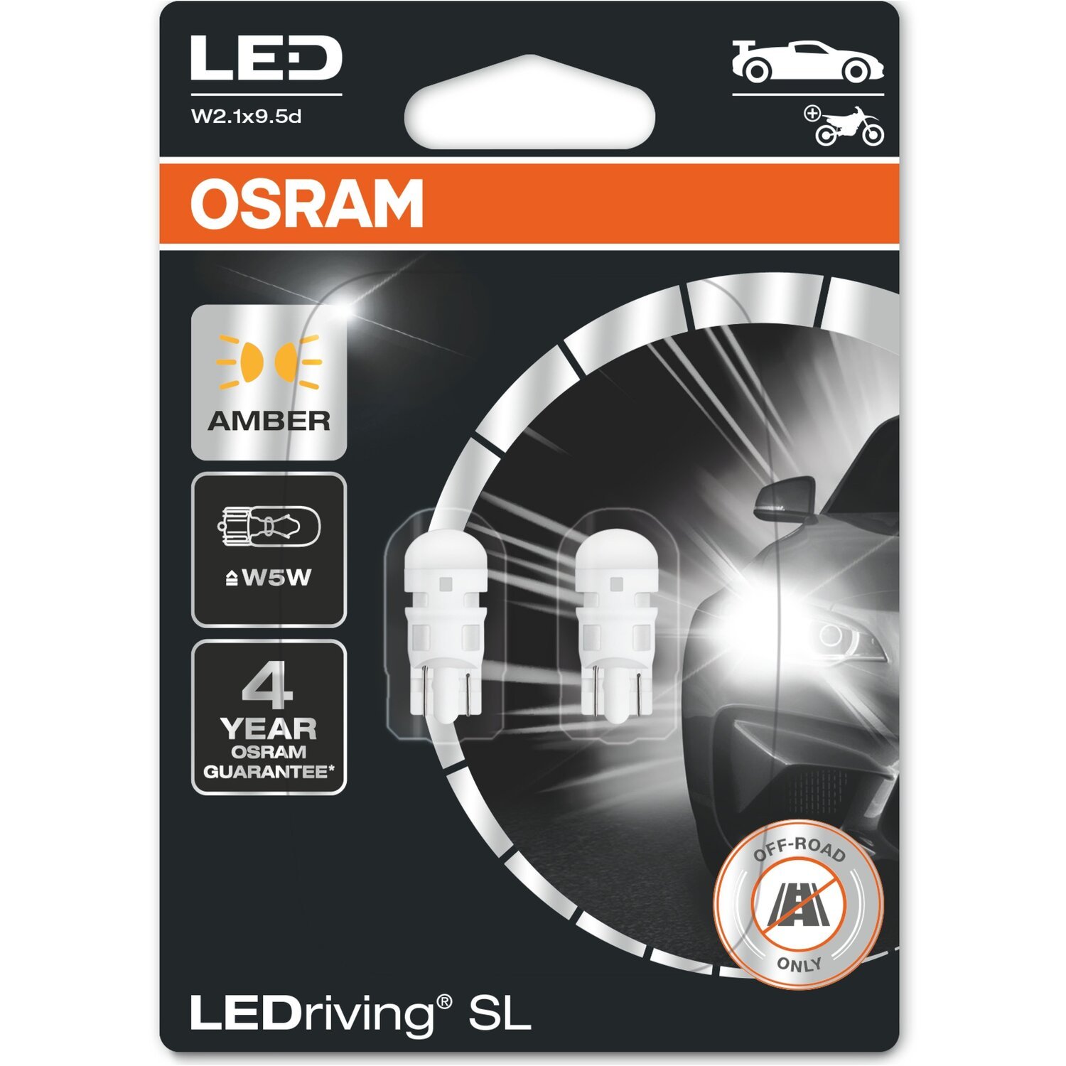 Лампа Osram светодиодная 12V Wy5W Led 1W W2,1x9.5D Ledriving Sl (2шт) (OS_2827_DYP-02B) фото 