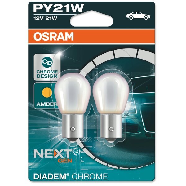 Акція на Лампа Osram накаливания 12V Py21W 21W Bau15S Diadem Chrome, (2шт) (OS_7507_DC-02B) від MOYO