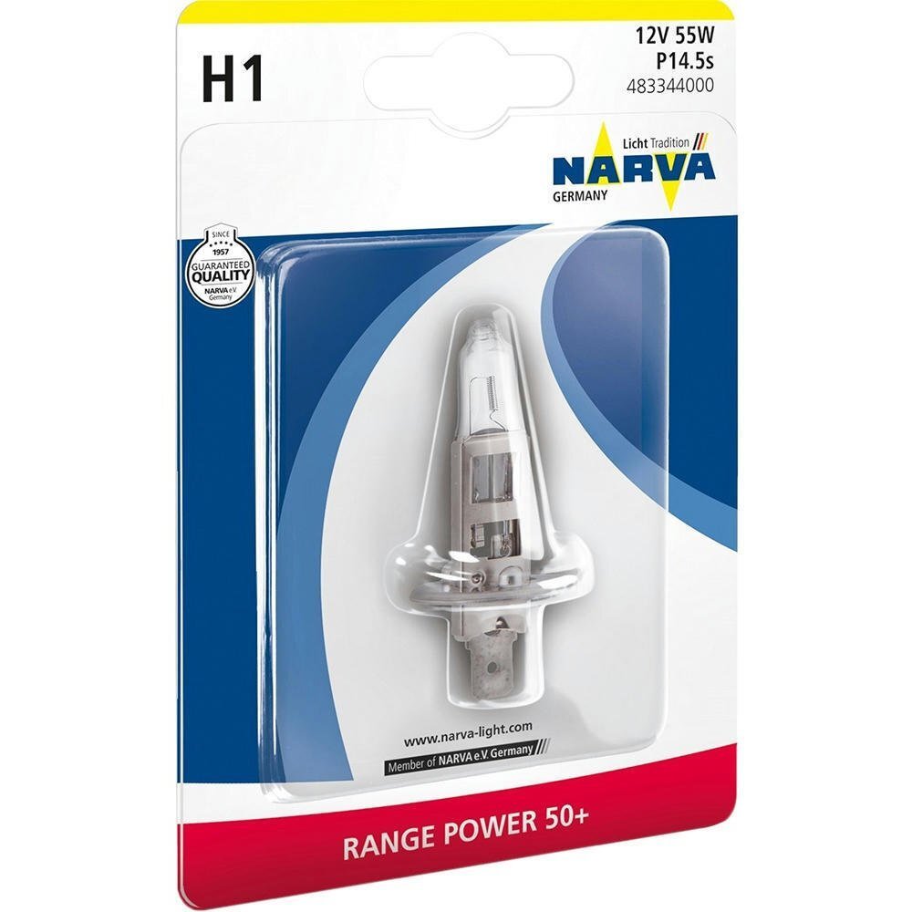Лампа Narva галогеновая 12V H1 55W P14.5S Range Power +50% (NV_48334.1B) фото 1