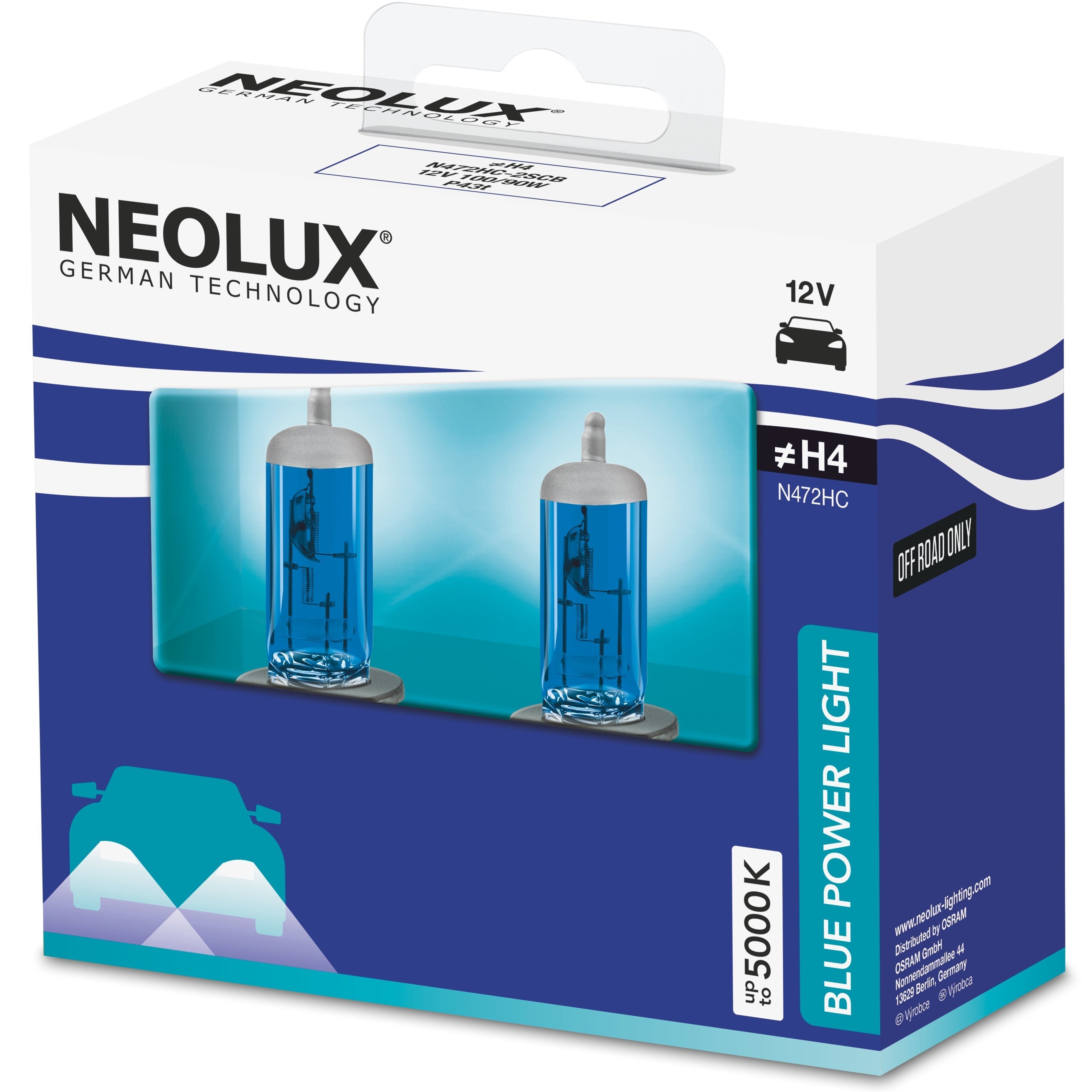 Лампа Neolux галогеновая 12V H4 100/90W P43T Blue Power Light Duobox (2шт) (NE_N472_HC-SCB) фото 1