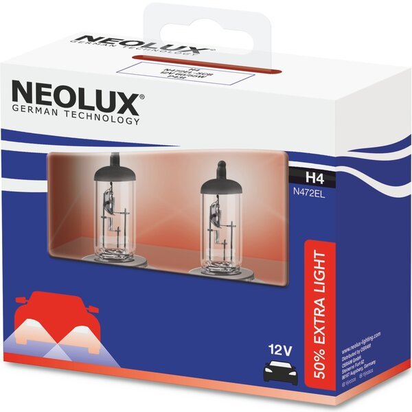 Акція на Лампа Neolux галогеновая 12V H4 60/55W P43T Extra Light +50% Duobox (2шт) (NE_N472EL-SCB) від MOYO