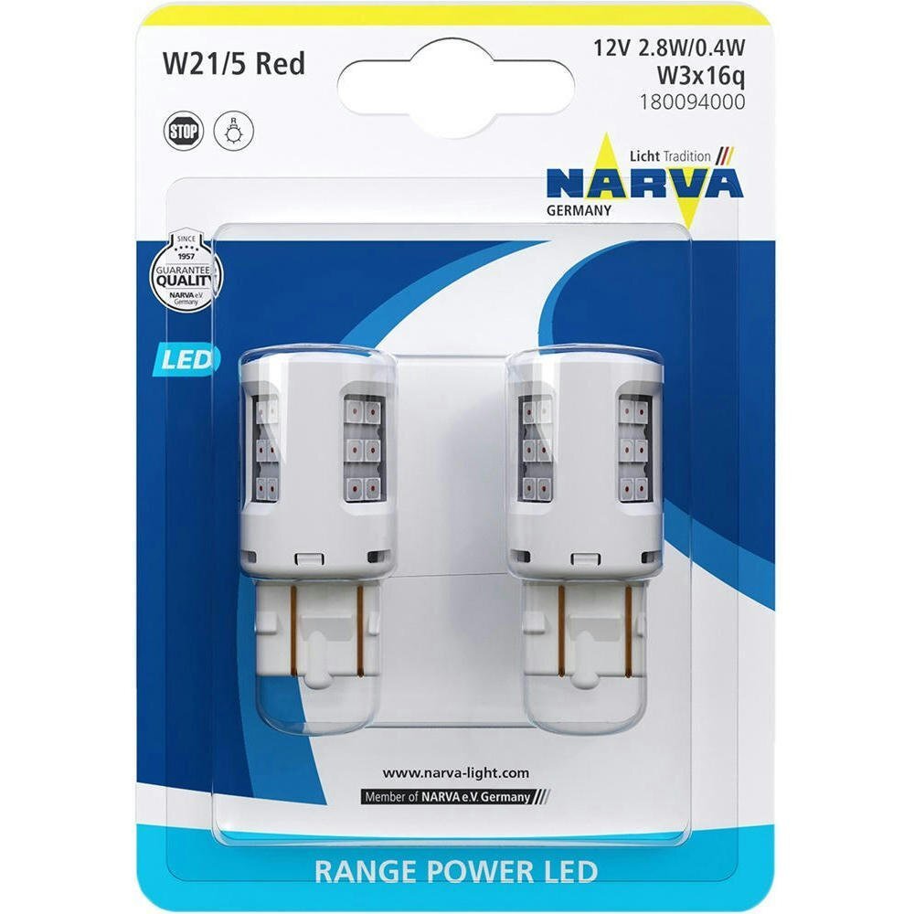 Лампа Narva світлодіодна 12V 2.7W W21/5 W3x16D Led,Range Power Led Червоний (2шт) (NV_18009.2B)фото1
