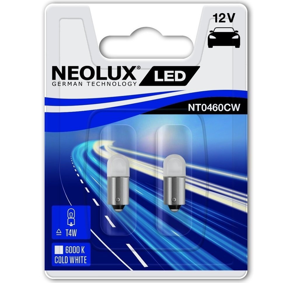 Лампа Neolux світлодіодна 12V T4W Led 0.5W Ba9S (2шт) (NE_NT0460_CW-02B)фото